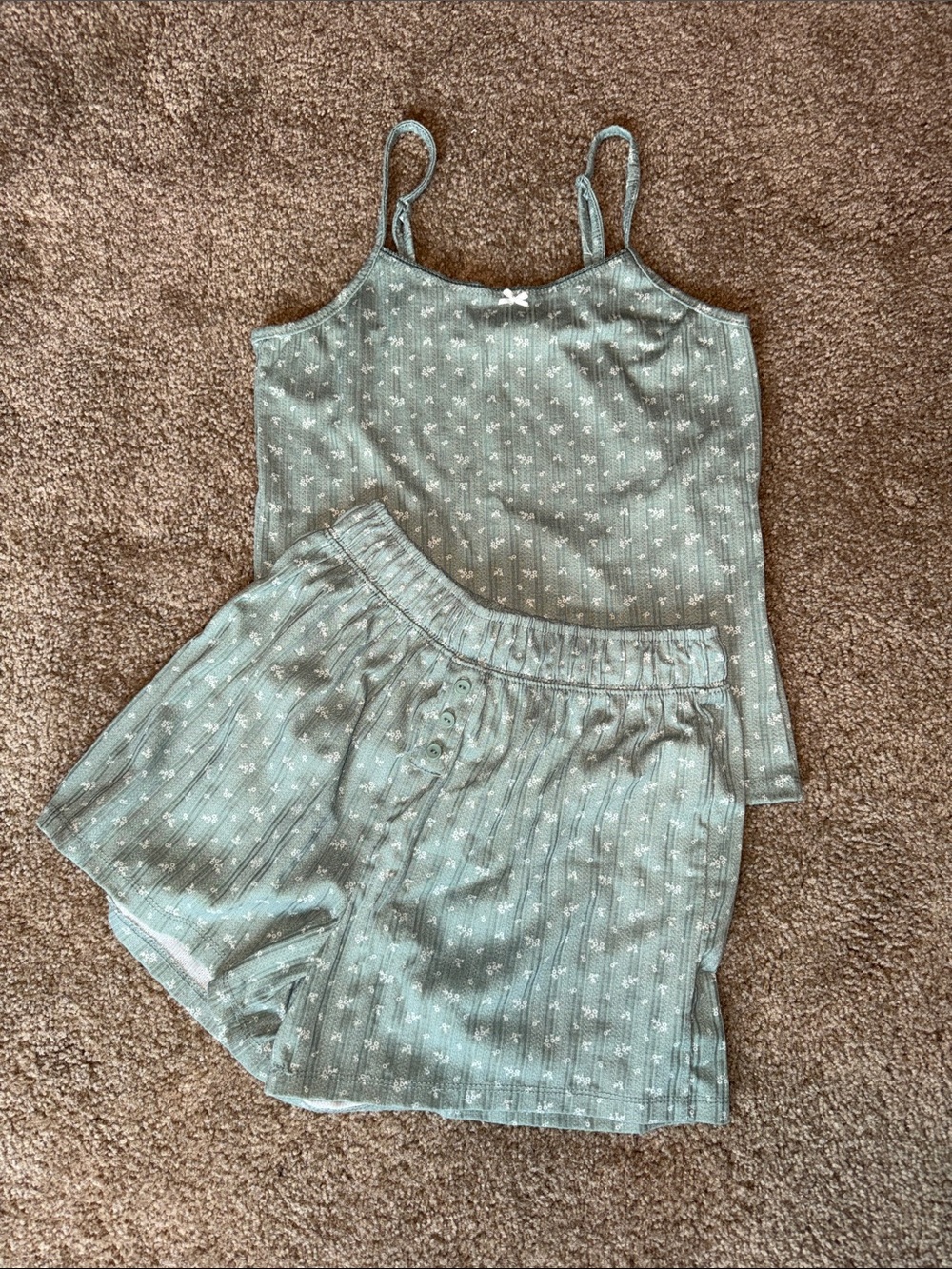 Light Sage Green Ribbed Cami & Shorts Sleep Set
